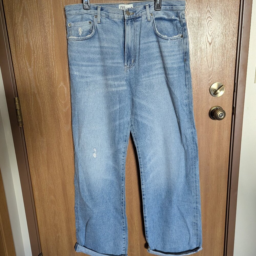 Zara Upcycled Denim Jeans, Embroidered Floral, 14
